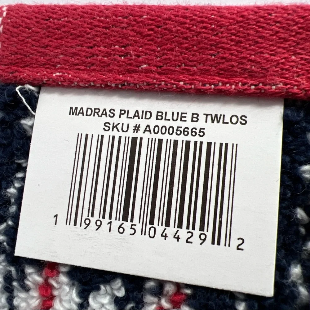 Tommy Hilfiger 2 pc Bath Towel Set Madras Plaid Blue White Red Soft Cotton NEW